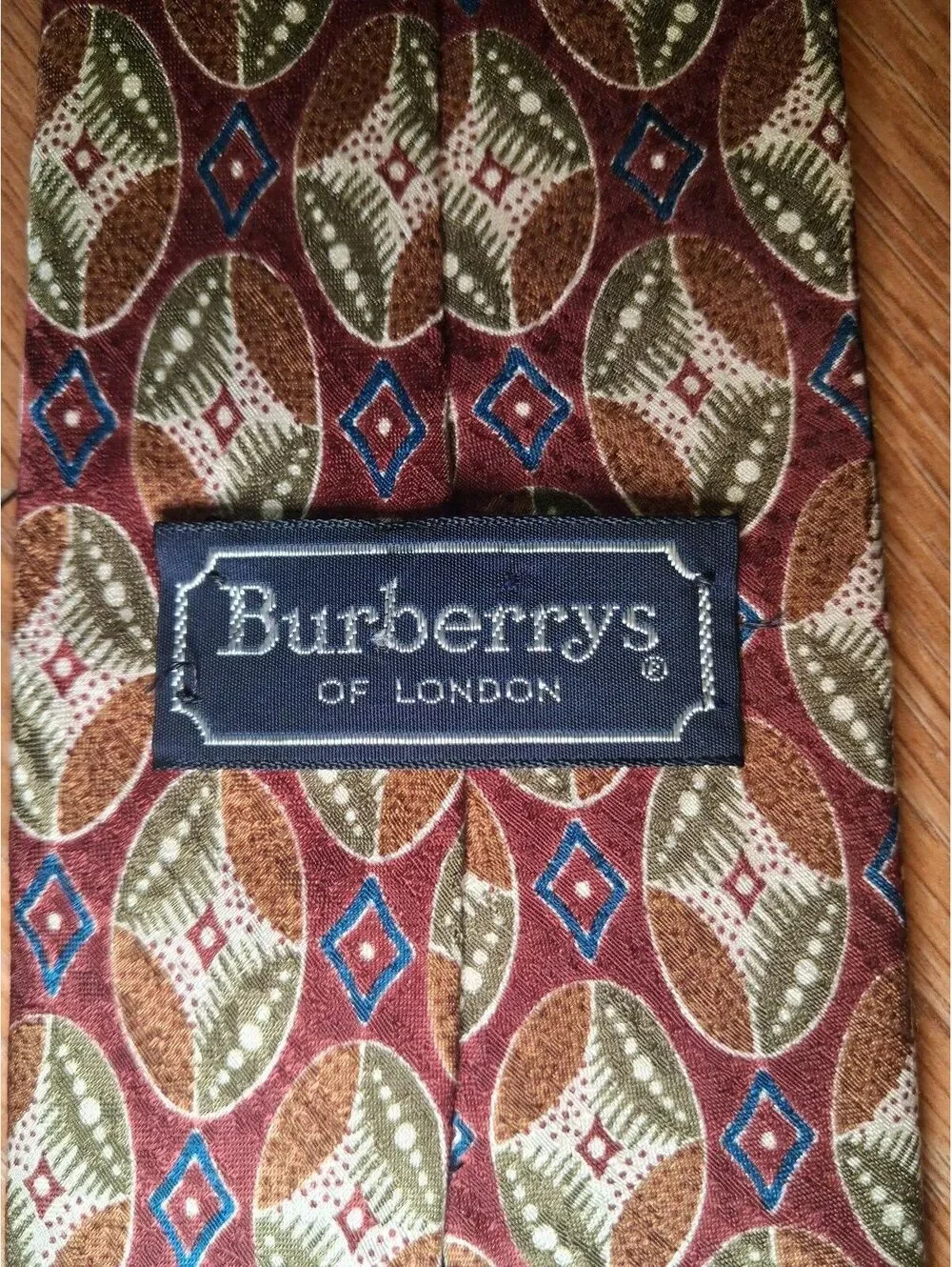 VINTAGE Burberry Silk Tie Red Multicolor Geometric Handmade